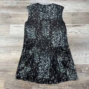 Theory Black Silk Sleeveless Dress Size 8 Abstract Print Asym Button Holiday